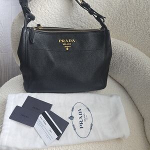 Prada Vitello Daino Hobo Shoulder Bag Black